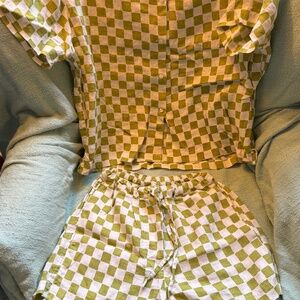 Holiday the Label SMALL checked green lime pajama set 100% linen